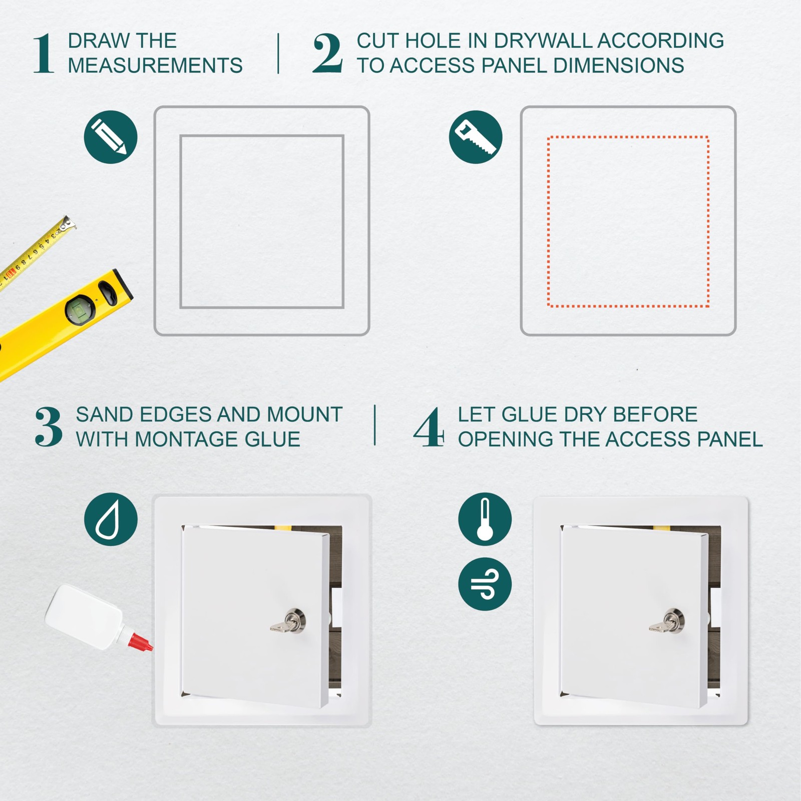 6 x 6 Lockable White Metal Access Panel. Service Shaft Door Panel with Key. P...