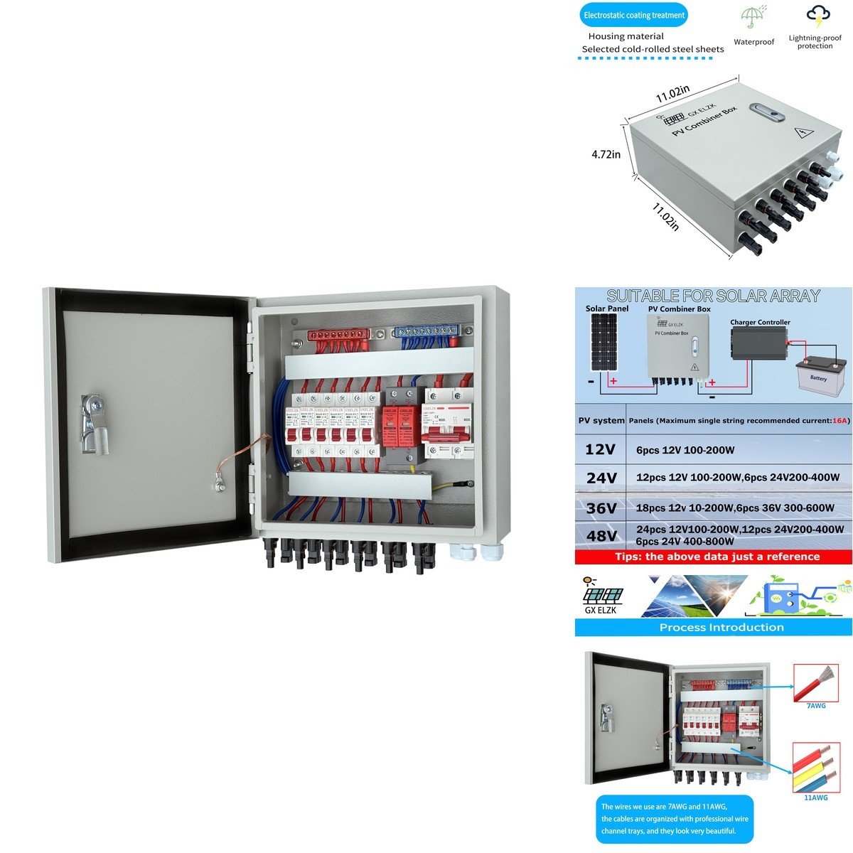 Gxelzk Hardcover Solar Combiner 6 Strings 80 Circuit Breakers. This Pv Combiner