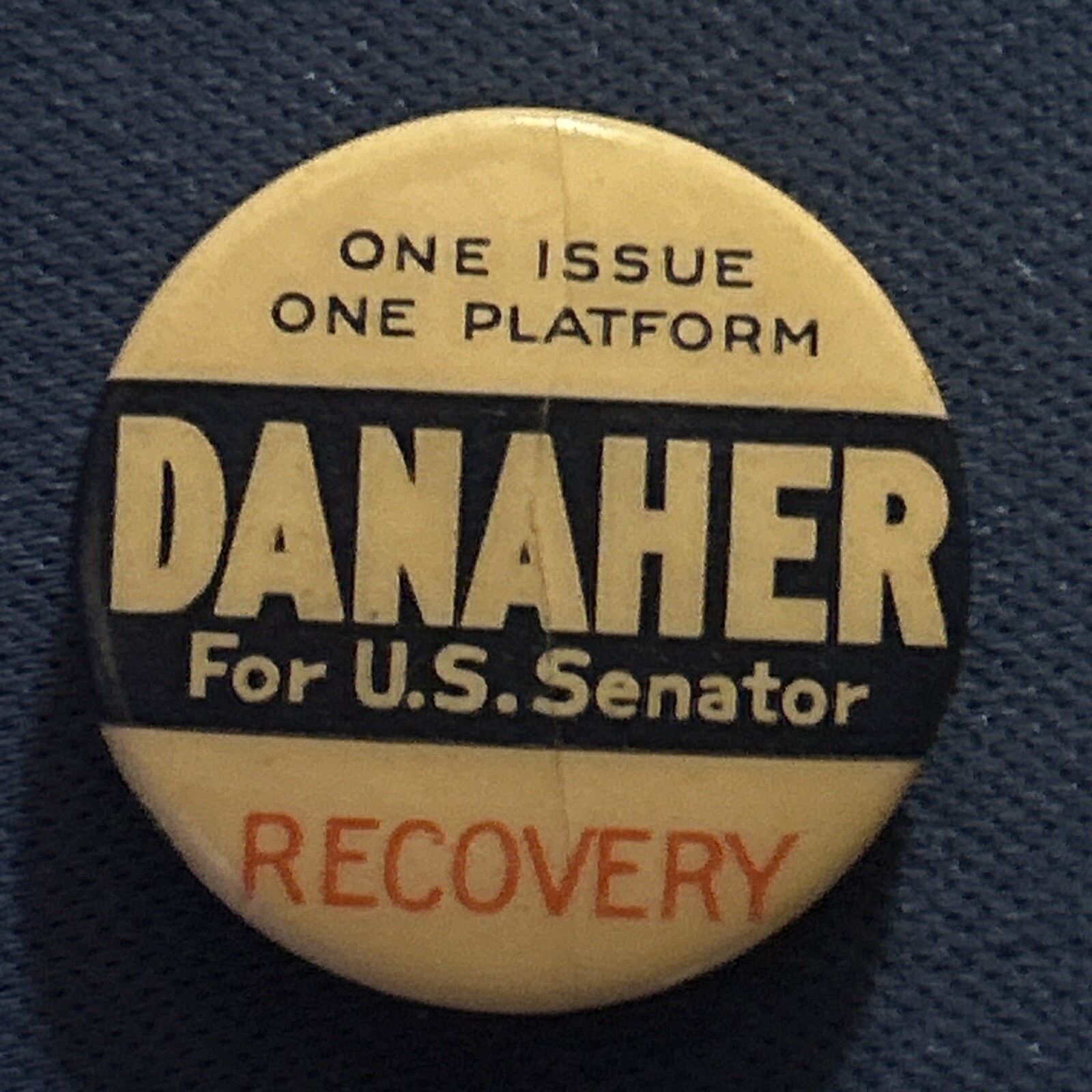 One Issue One Platform DANAHER For U.S. Senator Recovery Connecticut  7/8”  pin
