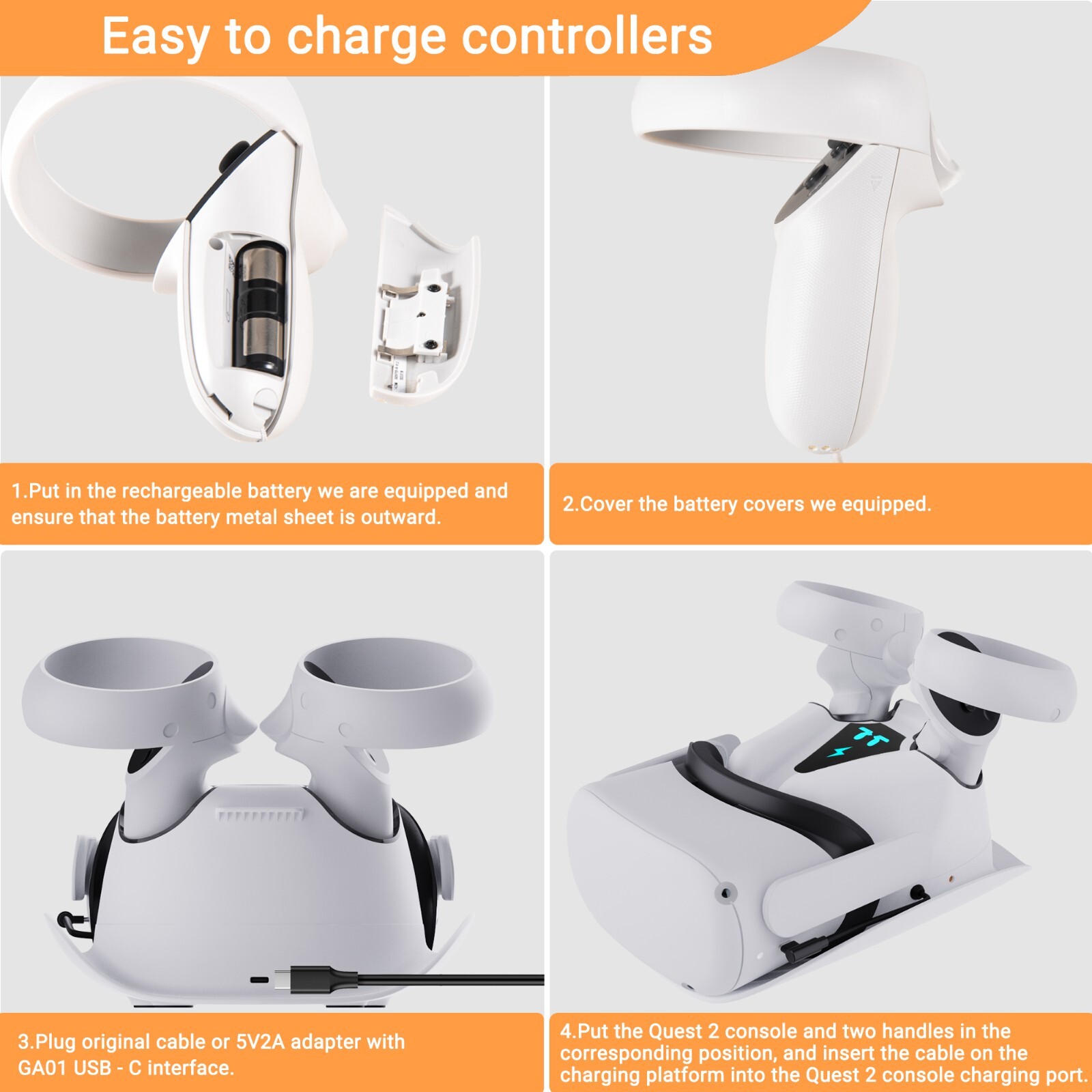 Charging Dock for Oculus Quest Controller Mount with 2 Rechargeable Batteries
