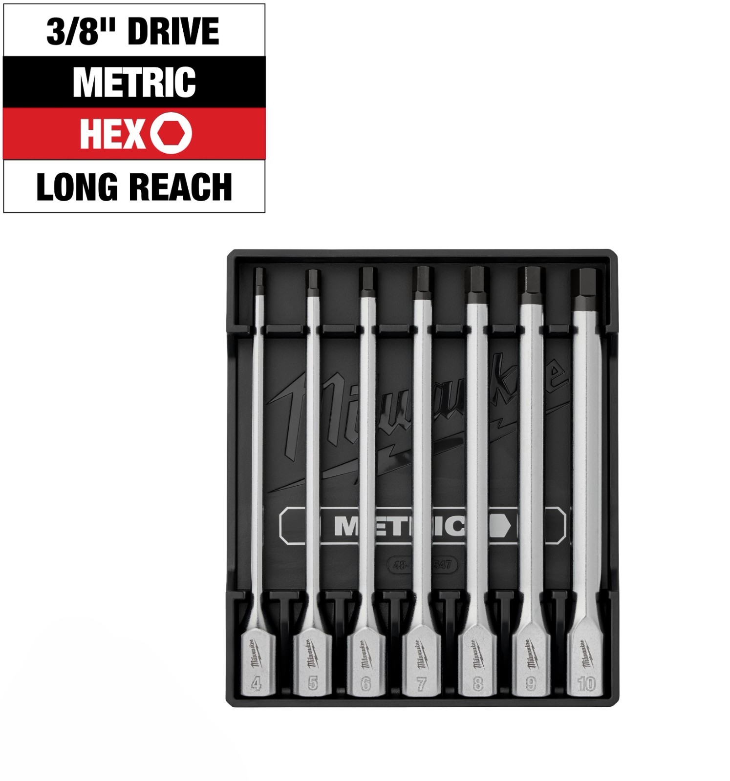 Milwaukee 48-22-9547 7pc 3/8” Drive Long Hex Bit Socket Set - Metric