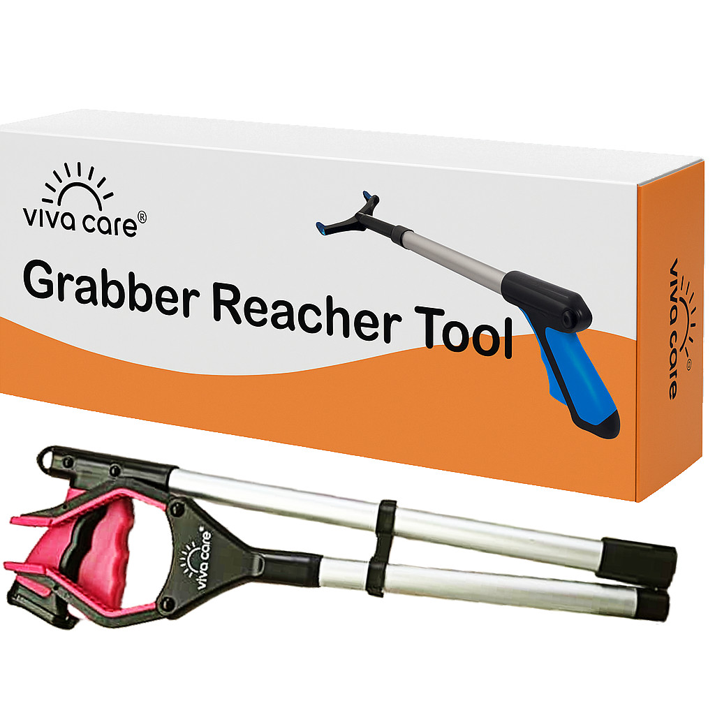 Foldable Grabber Reacher with Rotatable Head, Lightweight, 32" Long, Pink