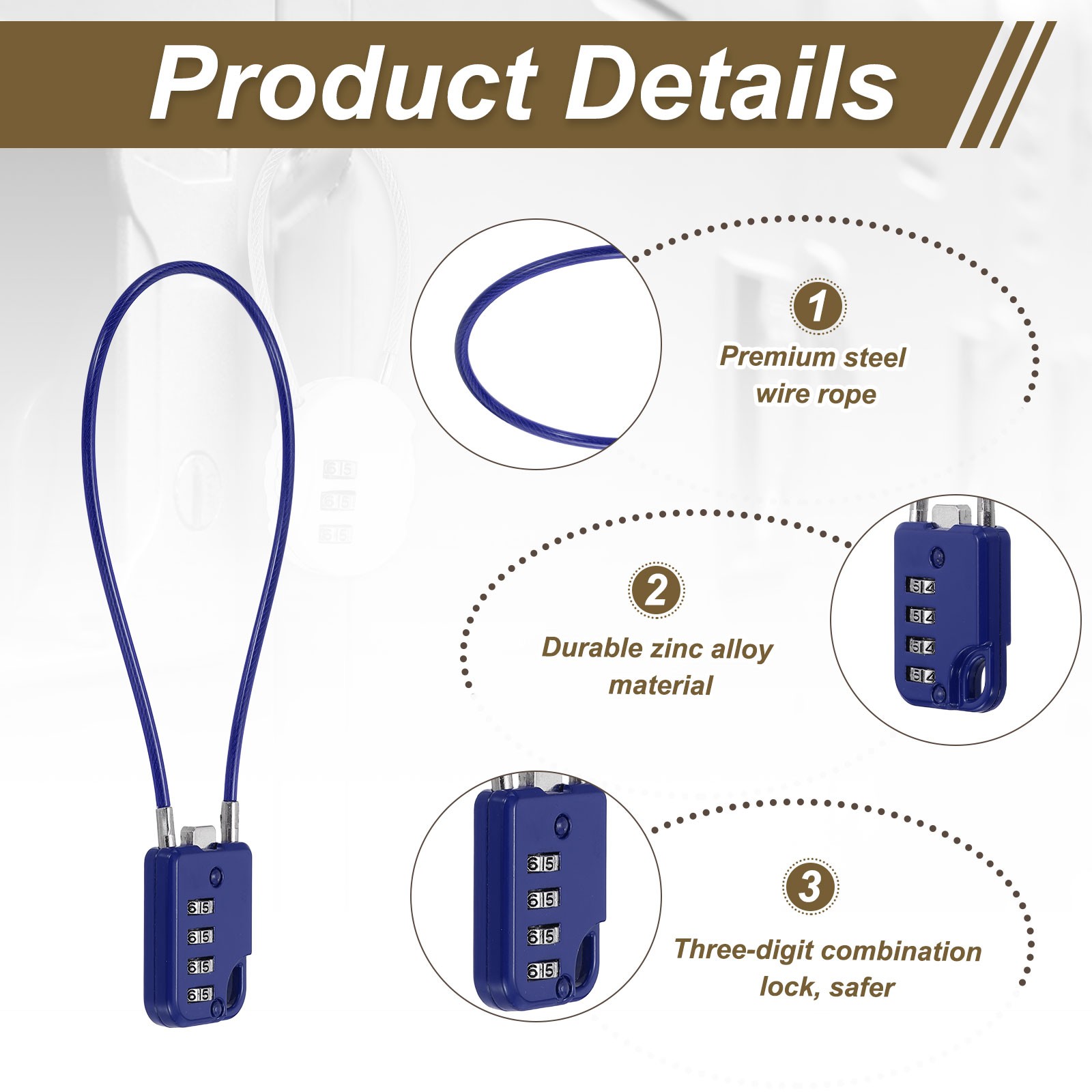 2-Pack Combination Padlock, 4 Digit 12 in Cable Luggage Lock [Blue]