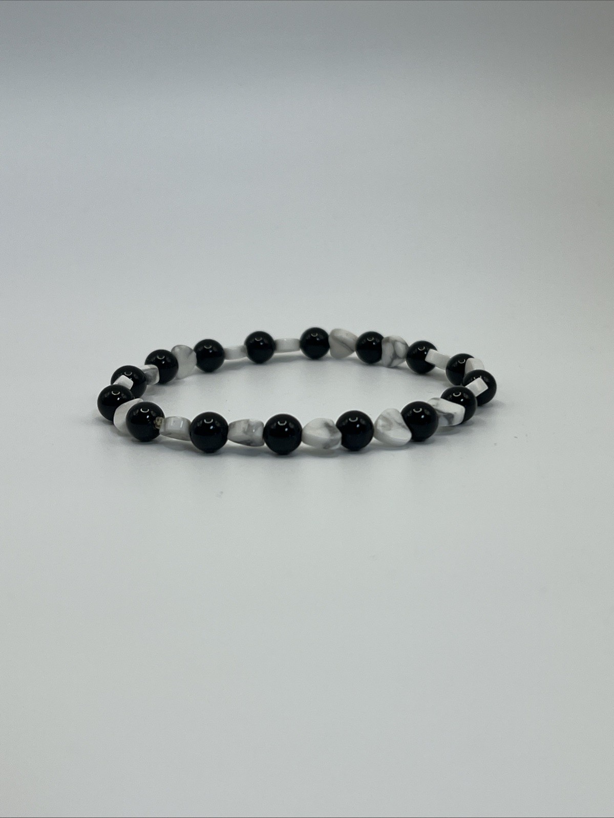 Howlite & Black Onyx Genuine Gemstone Bracelet Hand Crafted & Reiki Infused