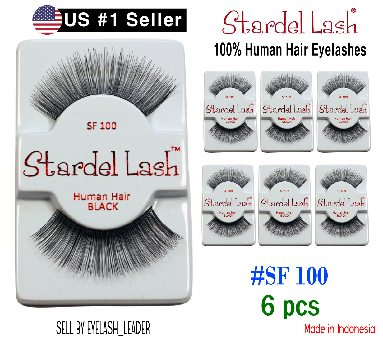 "6pcs" 100% Human Hair Eyelash "Stardel Lash" #SF 100