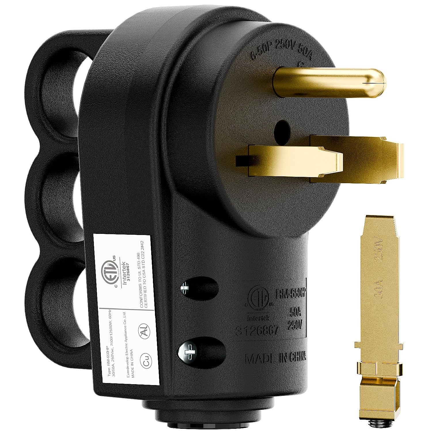2-in-1 Nema 6-50P/6-30P Welder Plug, ETL Listed, 30A/50A 250V, Black, 3-Prong...