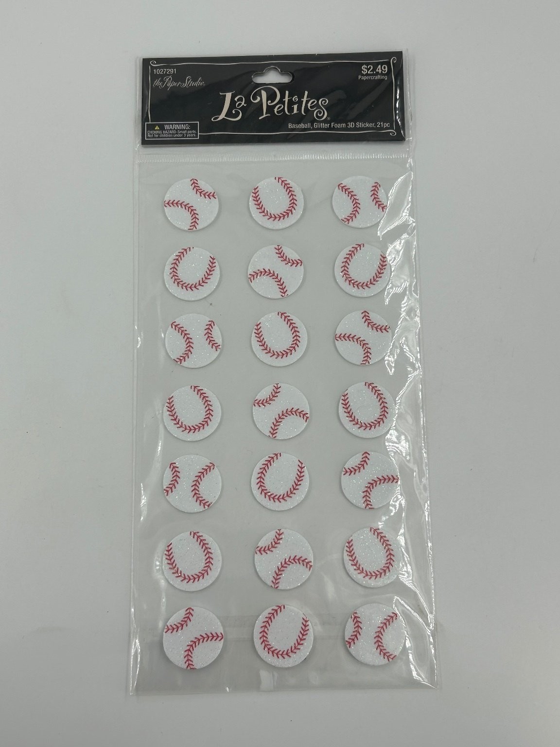The Paper Studio Z Petites Baseball Glitter Foam 3D Stickers 21 Pcs