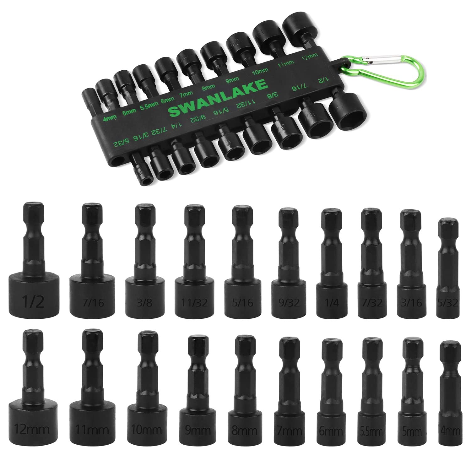 SWANLAKE 20PCS Power Nut Driver Set for Impact Drill, 1/4” Hex Head One Size