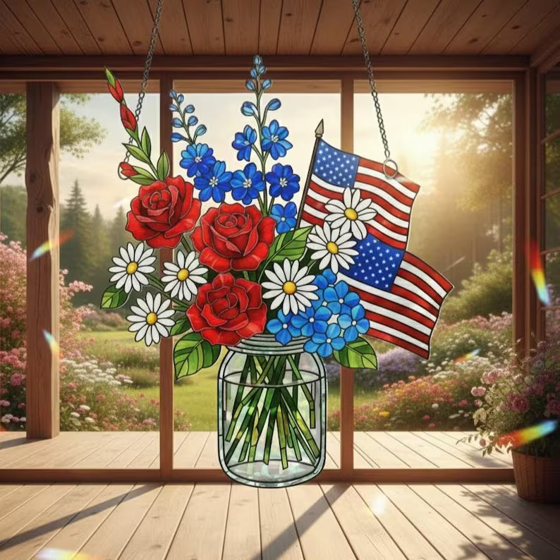 Patriotic Flower Suncatcher Acrylic USA 250th