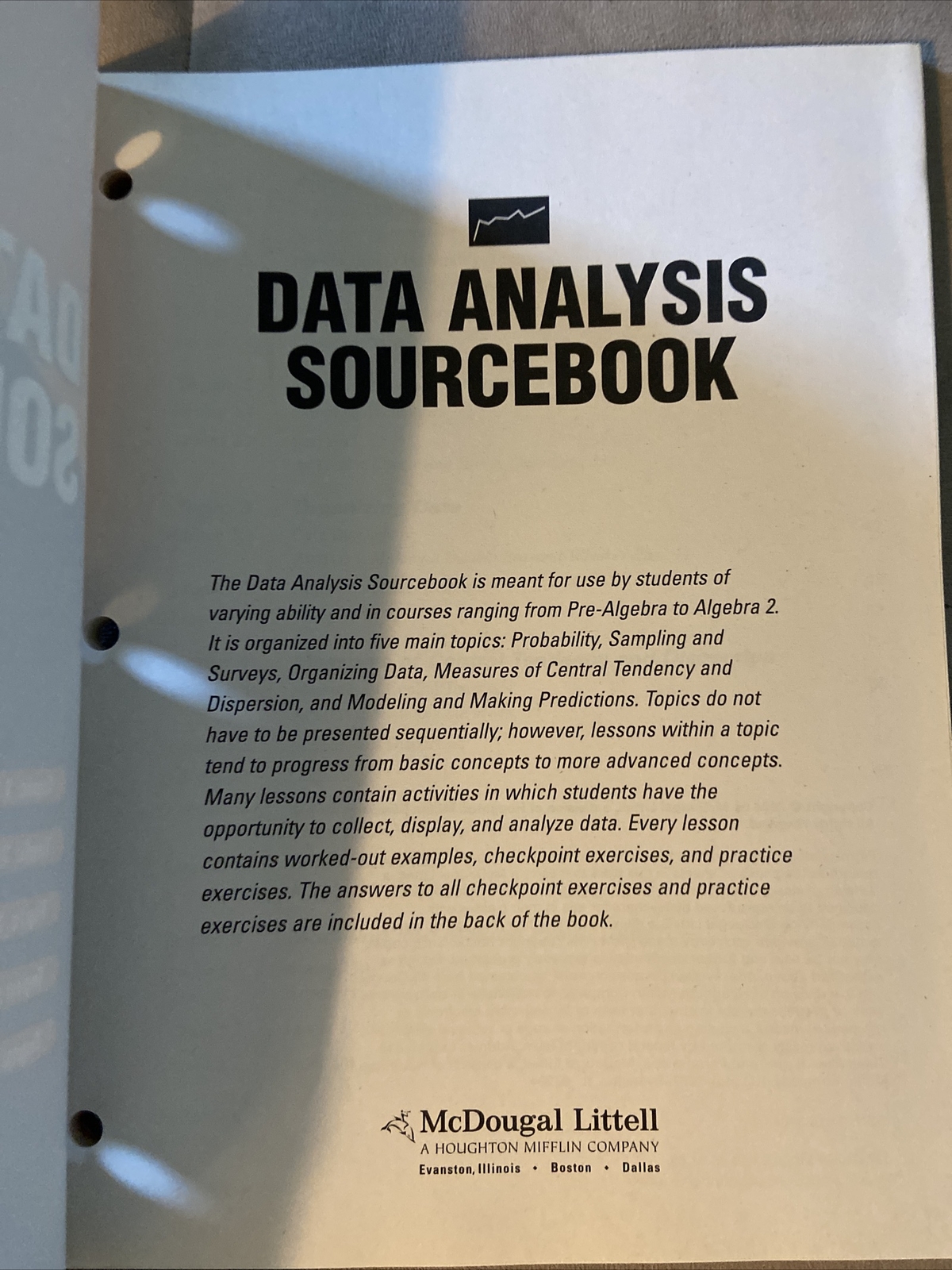 Data Analysis Sourcebook McDougal Littell Learning Material