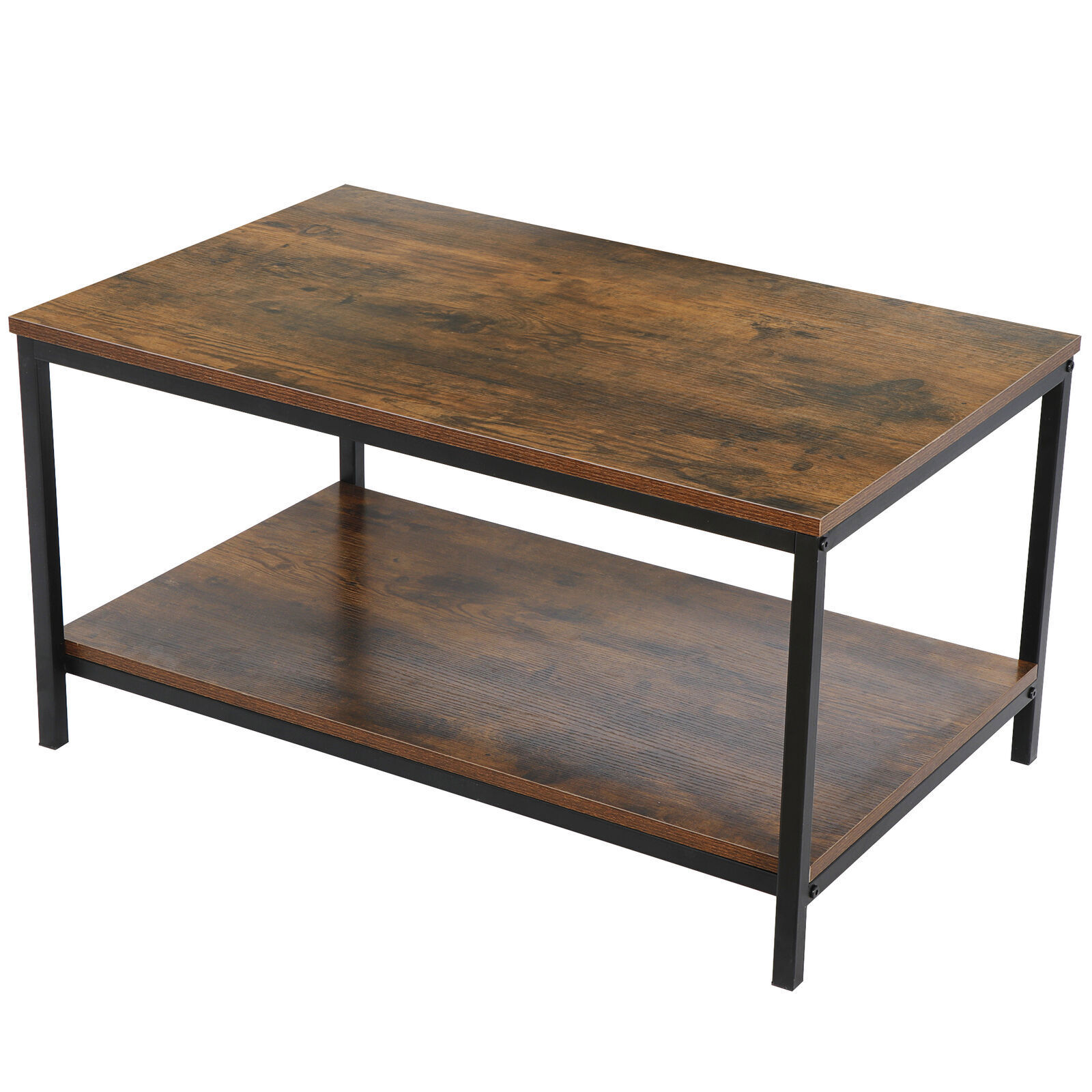 2-Tier Industrial Coffee Table Rectangle TV Stand Side End Table w/Storage Shelf