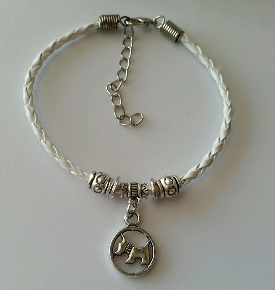 Retro Fashion Women Men's White Leather Bracelet Dog Dangle Charm Jewelry US