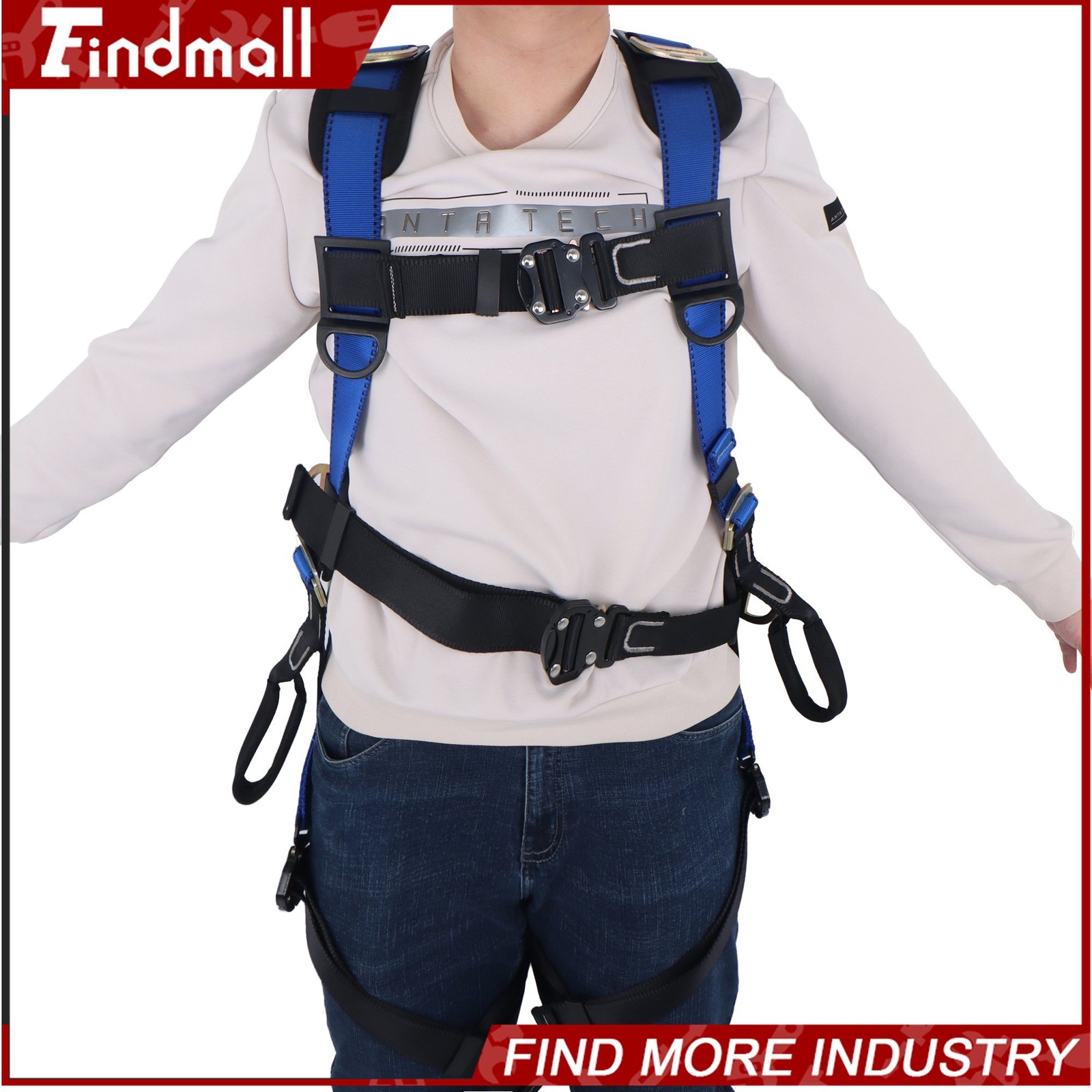 Full-Body Safety Harness - 4 Quick Buckles,6 D-Rings,Breathable & OSHA Compliant