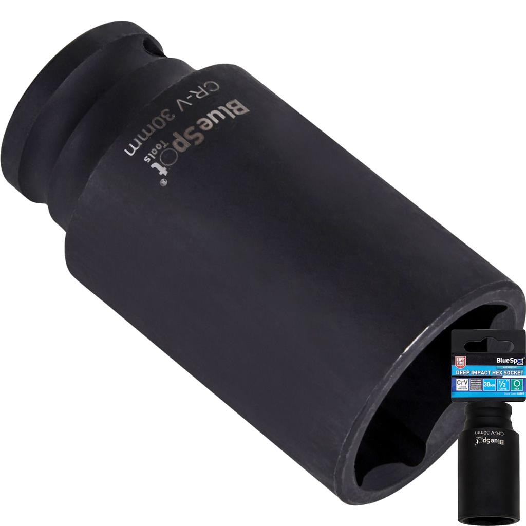 BlueSpot 30mm Deep Socket Impact Hex 6 Point Single CRV Steel 1/2" Drive