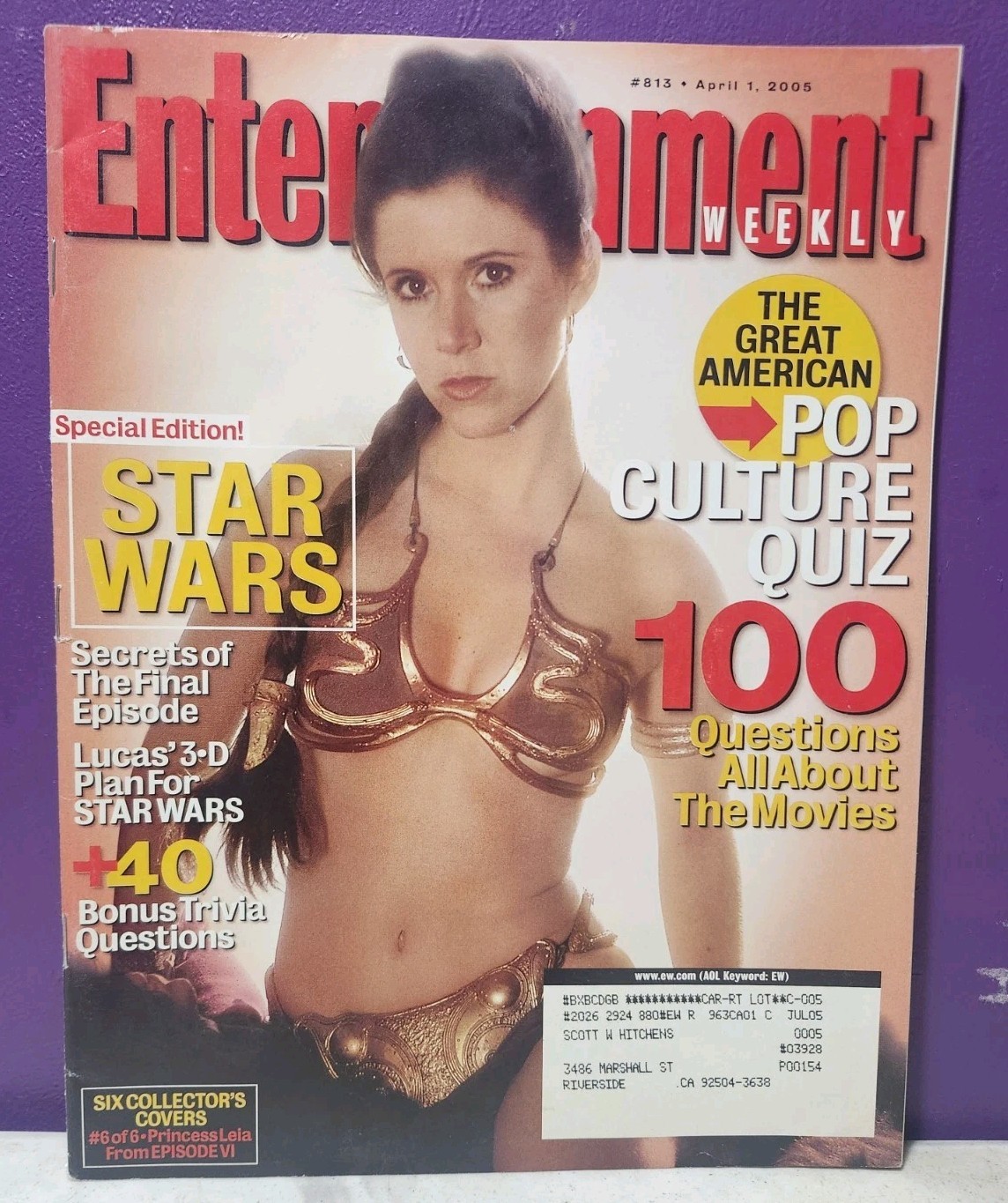Entertainment Weekly Magazine STAR WARS ROTJ Slave Leia Cover 6 of 6 -- 4/01/05