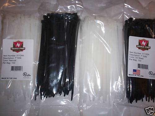 400 BLACK & WHITE 7" NYLON WIRE CABLE ZIP TIES USA MADE