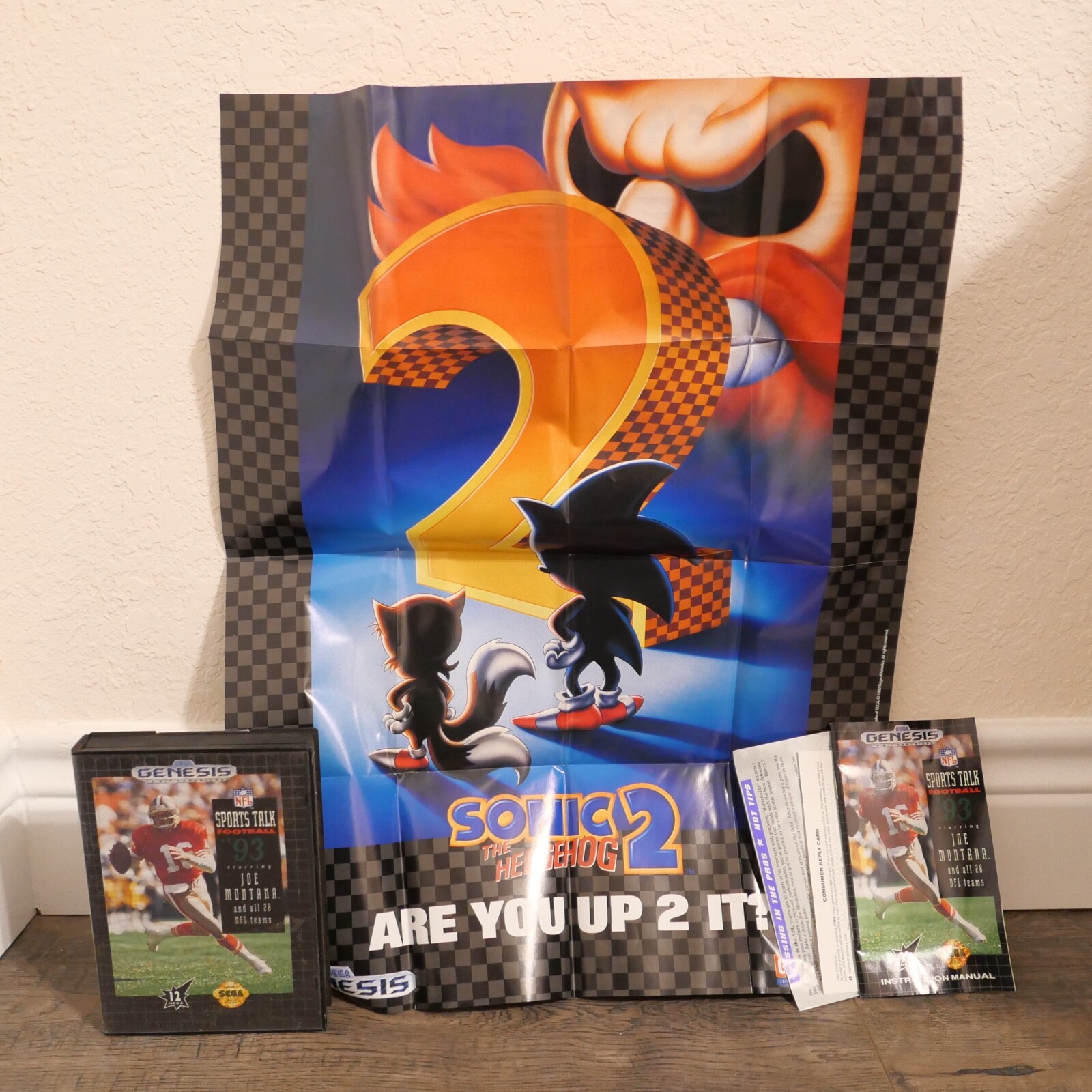Sports Talk Football 93 - Sega Genesis Case Manual & Sonic 2 Poster !!!