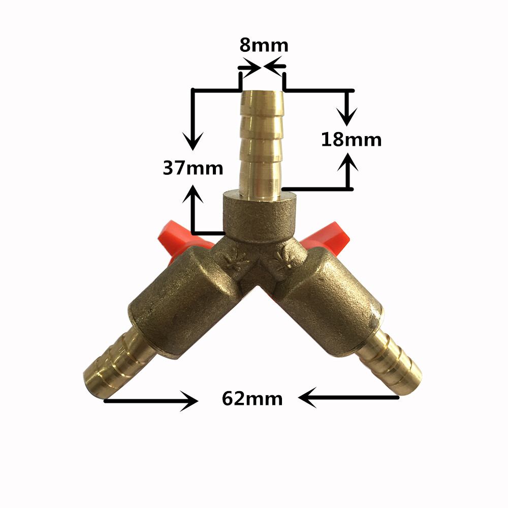 3-Way Tee Brass Y Shut off Ball Valve 5/16" 8mm Barb Fuel Gas Oil Valve CLAMP