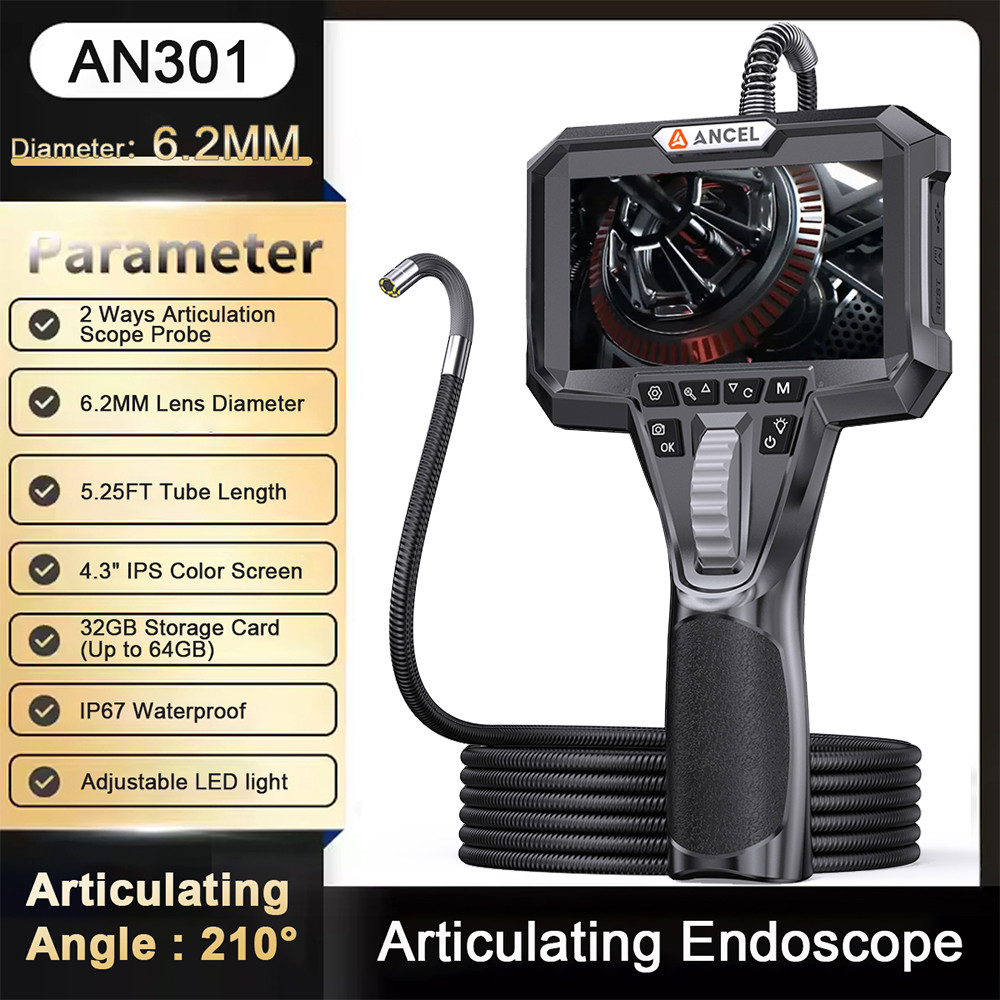 ANCEL AN301 6.2mm Lens 210° Articulating Borescope Inspection Camera Endoscope