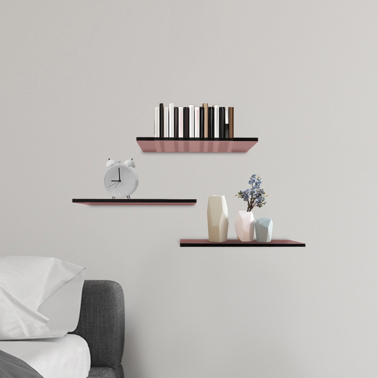 3pcs Brown Acrylic Floating Shelves Wall Mounted Shelf Floating Shelf Organizer