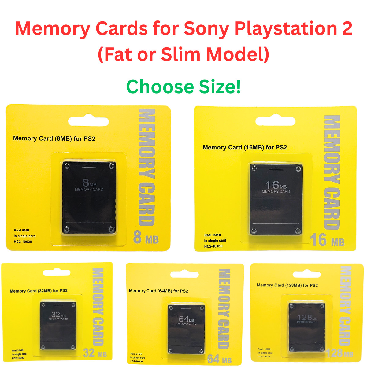 PS2 Memory Card for Sony PlayStation 2 Slim / Fat Game Console - Choose Size