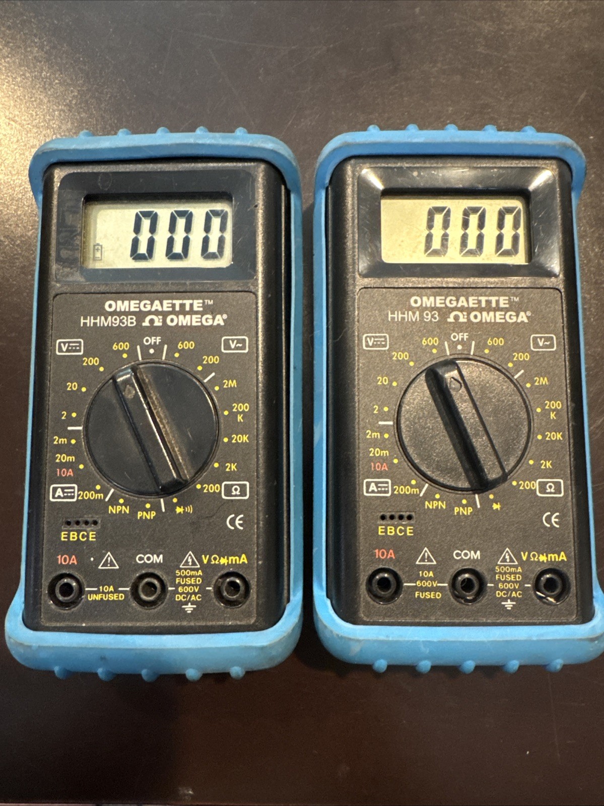 Two Omega HHM93 Omegaette Digital Multimeter