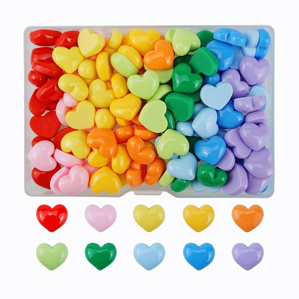 120 PCS Colorful Heart Resin Flatback Charms, Bulk Plastic Embellishments