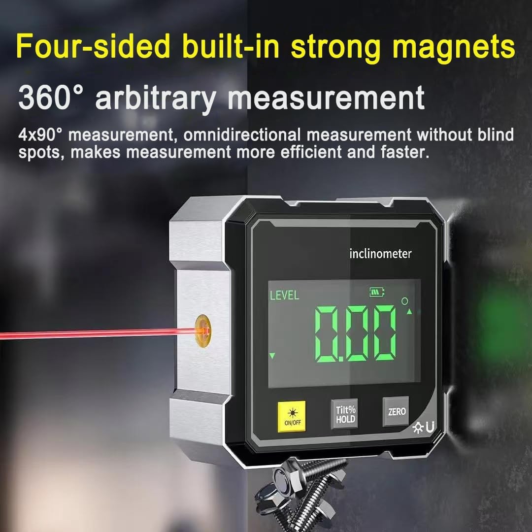 Digital Laser Angle Finder inclinometer, Protractor Tool, 4×90° High Accuracy