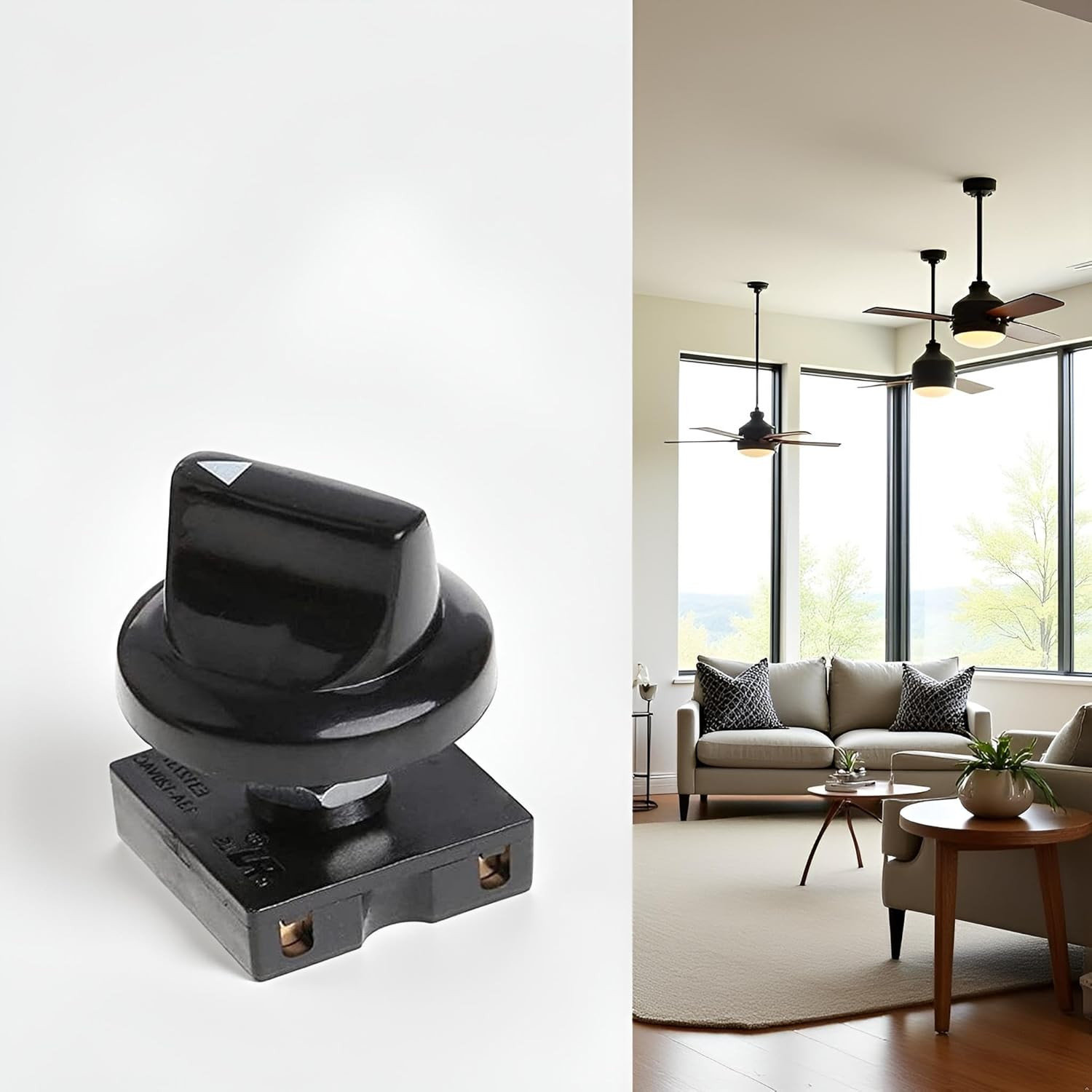 Black Fan Rotary Switch 4 Position 3 Speed Selector Switch Governor with Button