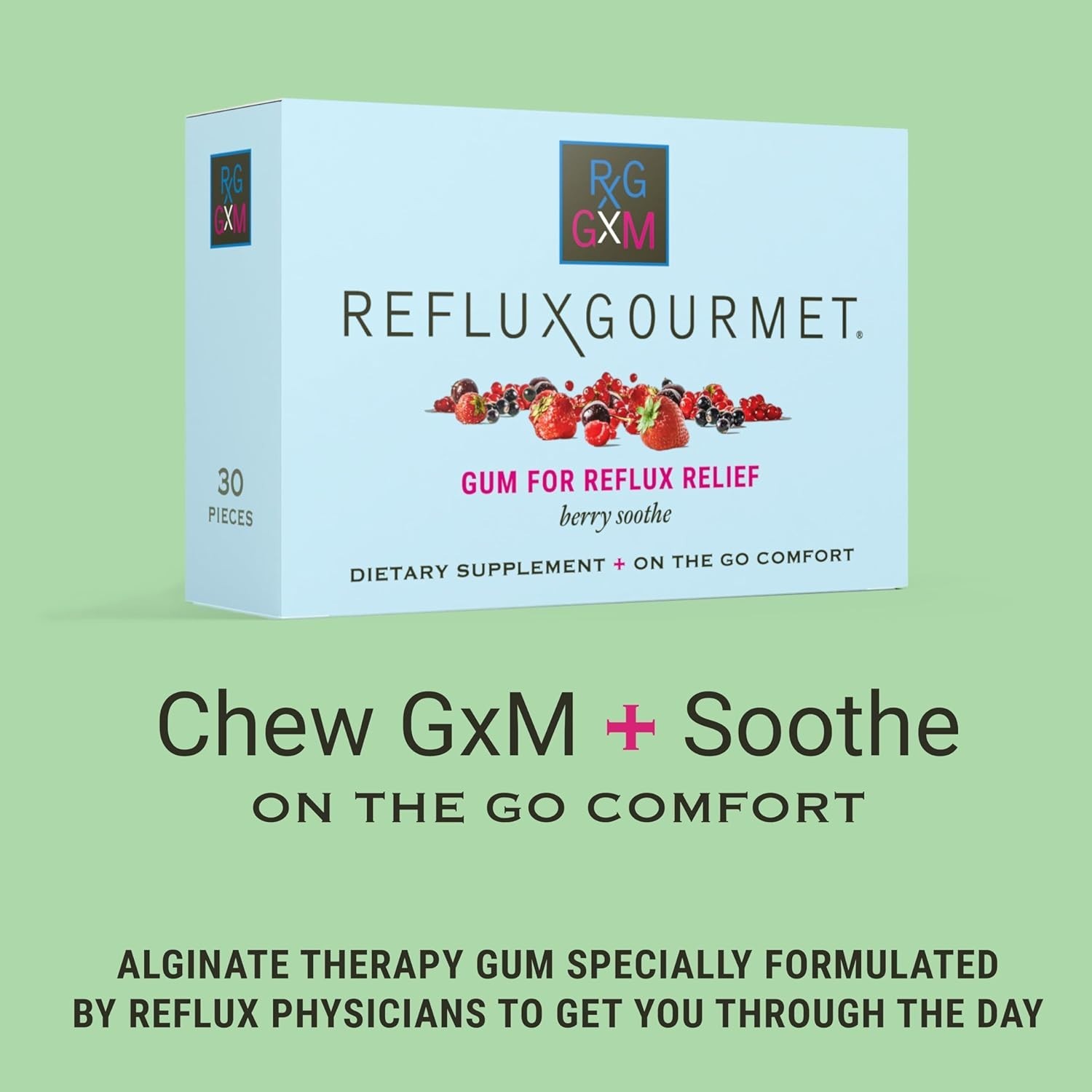Berry Soothe Gum Alginate Therapy Sodium Bicarbonate Gum for Acid Reflux, Ora...