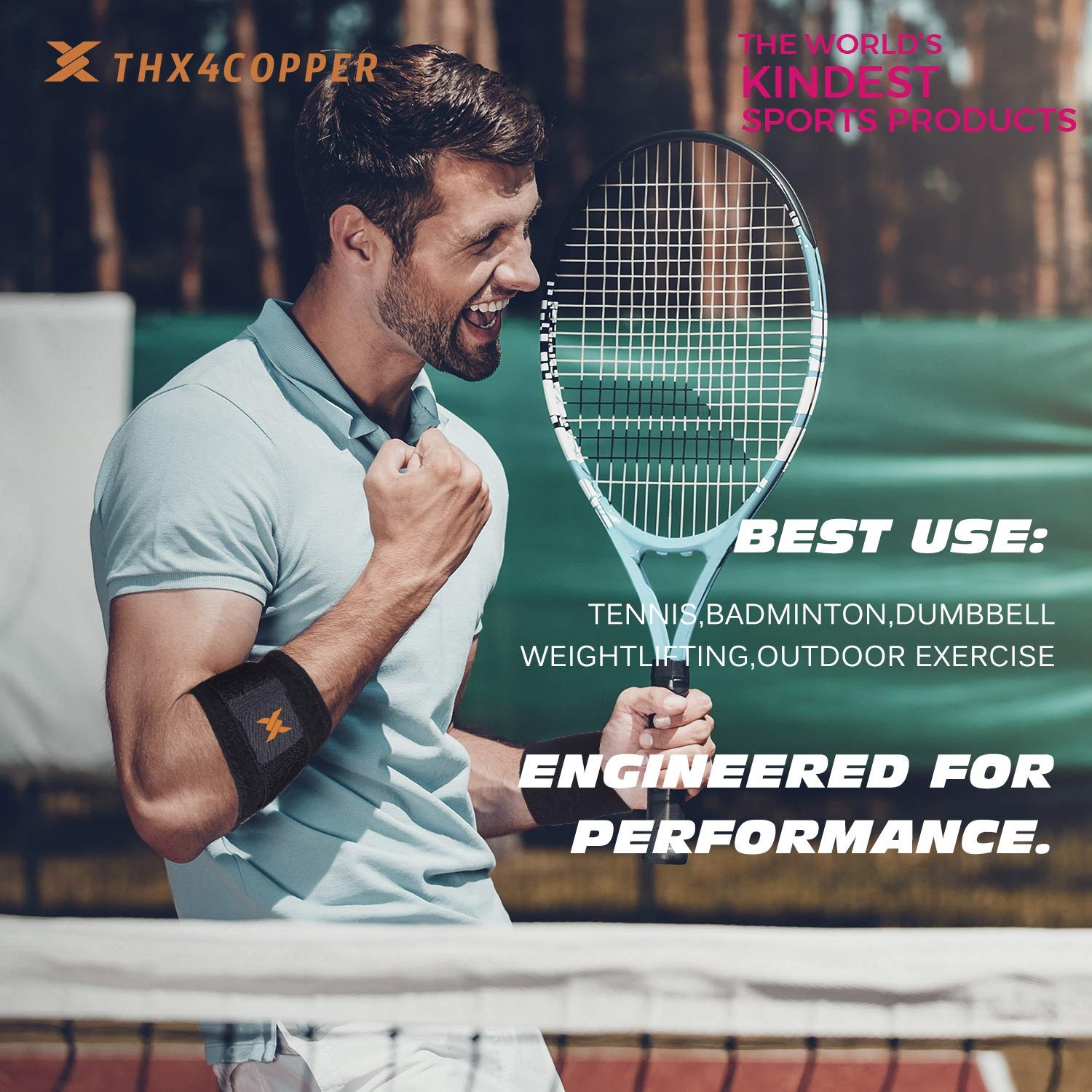 THX4COPPER Infused Adjustable Compression Tennis Medium (Pack of 1), Black