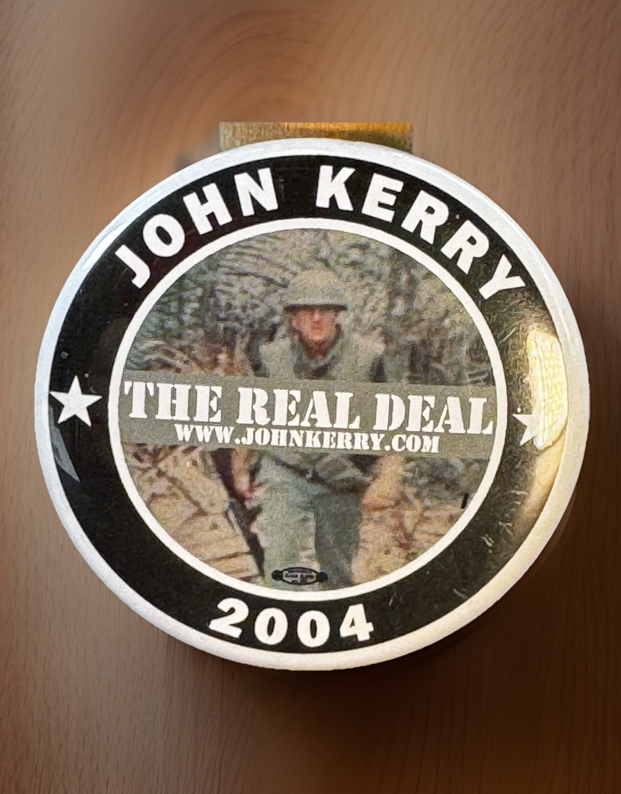John Kerry The Real Deal Presidential Campaign Button Military Picture Vtg 2004