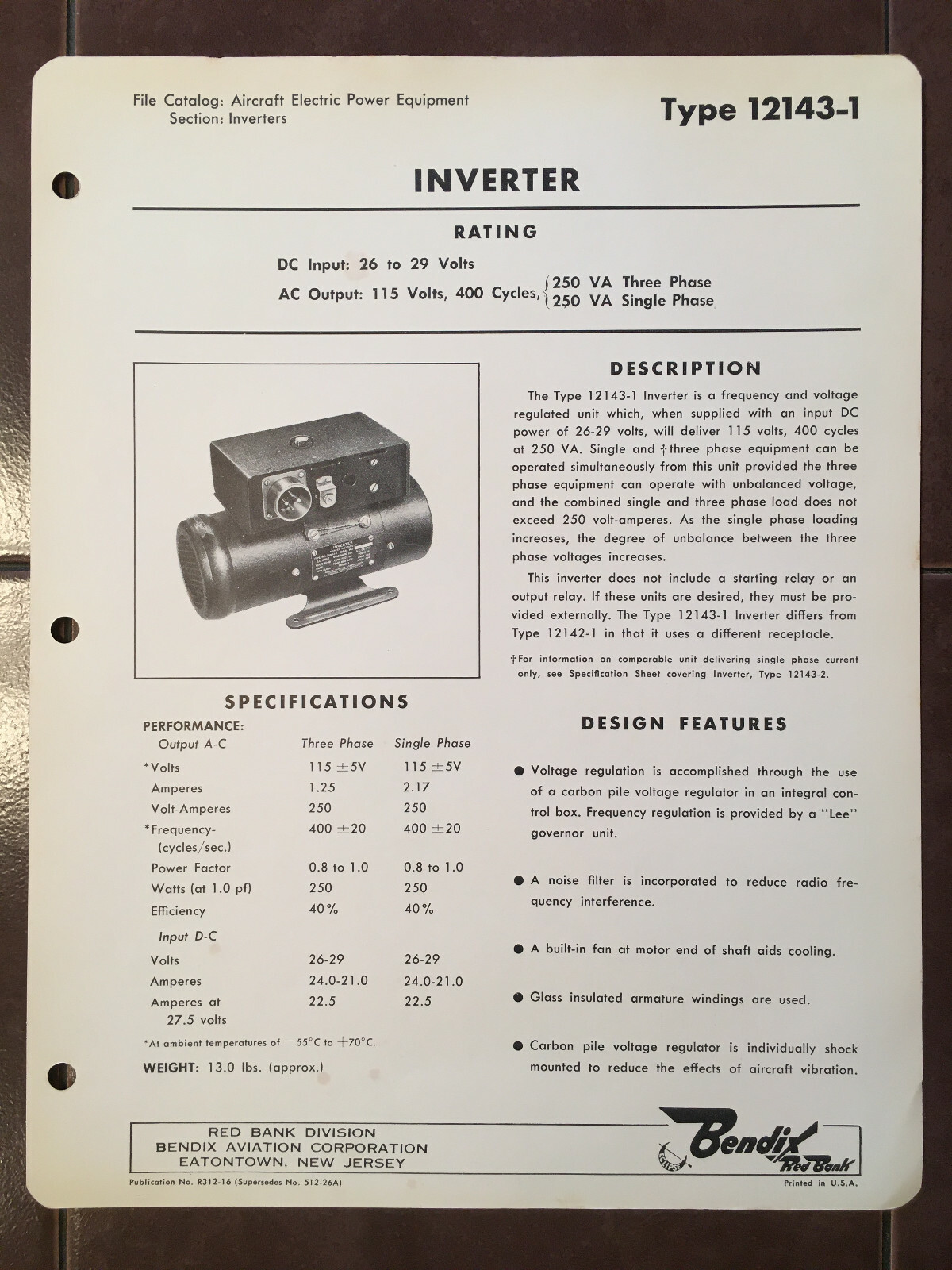 Bendix 12143-1 Inverter Data Sheet with Wiring Diagram.