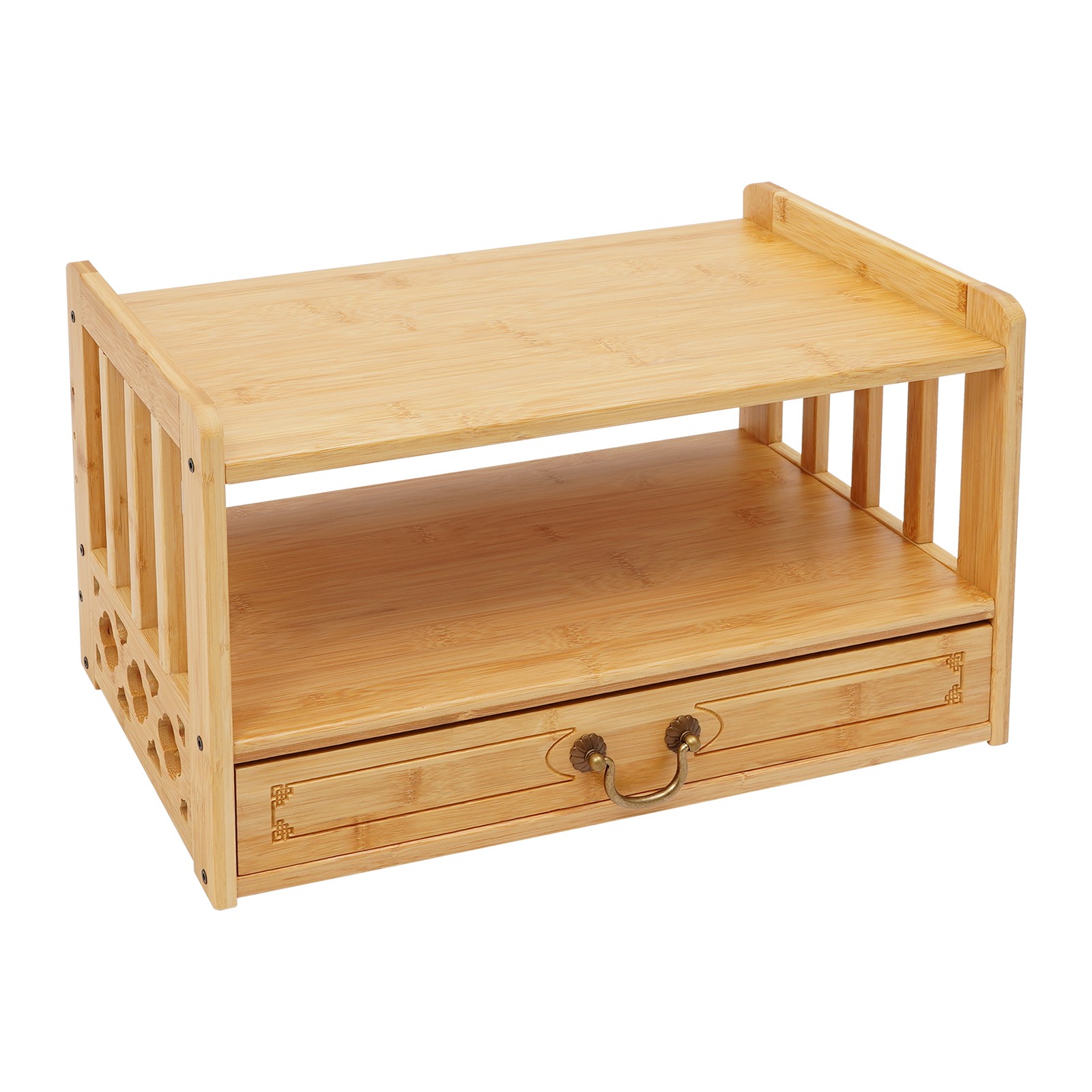 Meditation Storage Table with Drawer, Bamboo Desktop Organizer Chinese Style