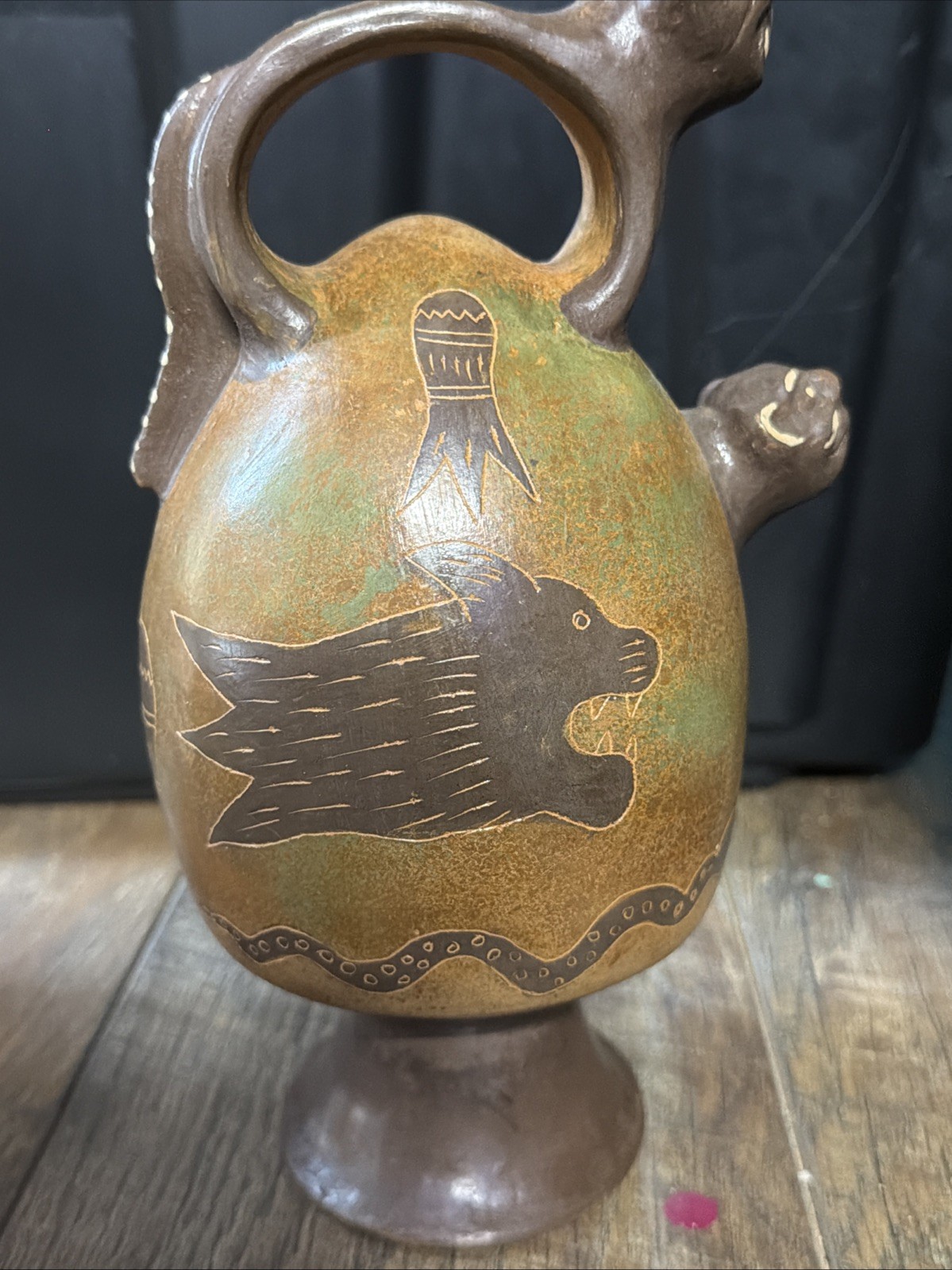 Vintage Peruvian Artisan Handcrafted Figural Vessel Jug