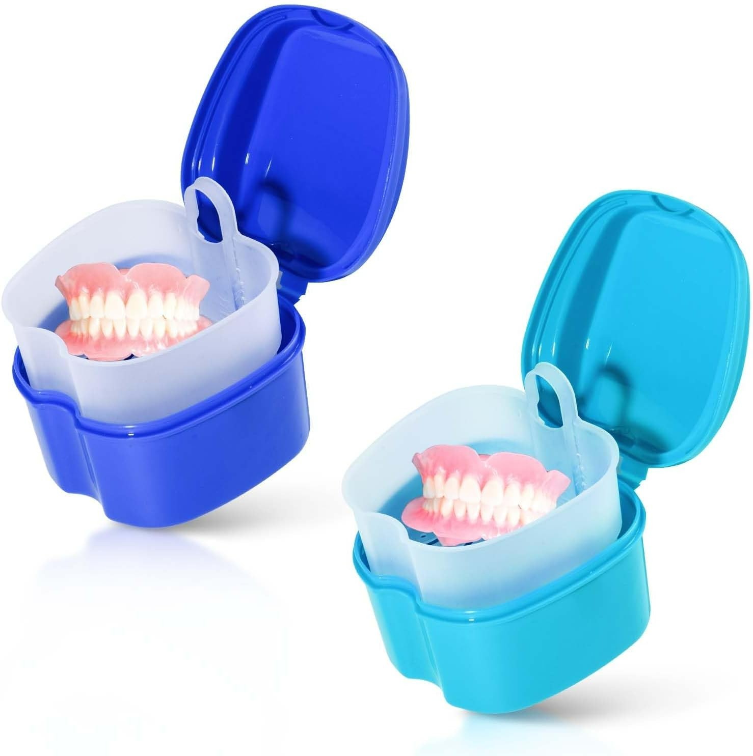 Denture Care Solution: 2-Pack Bath Case with Easy-Access Strainer Basket
