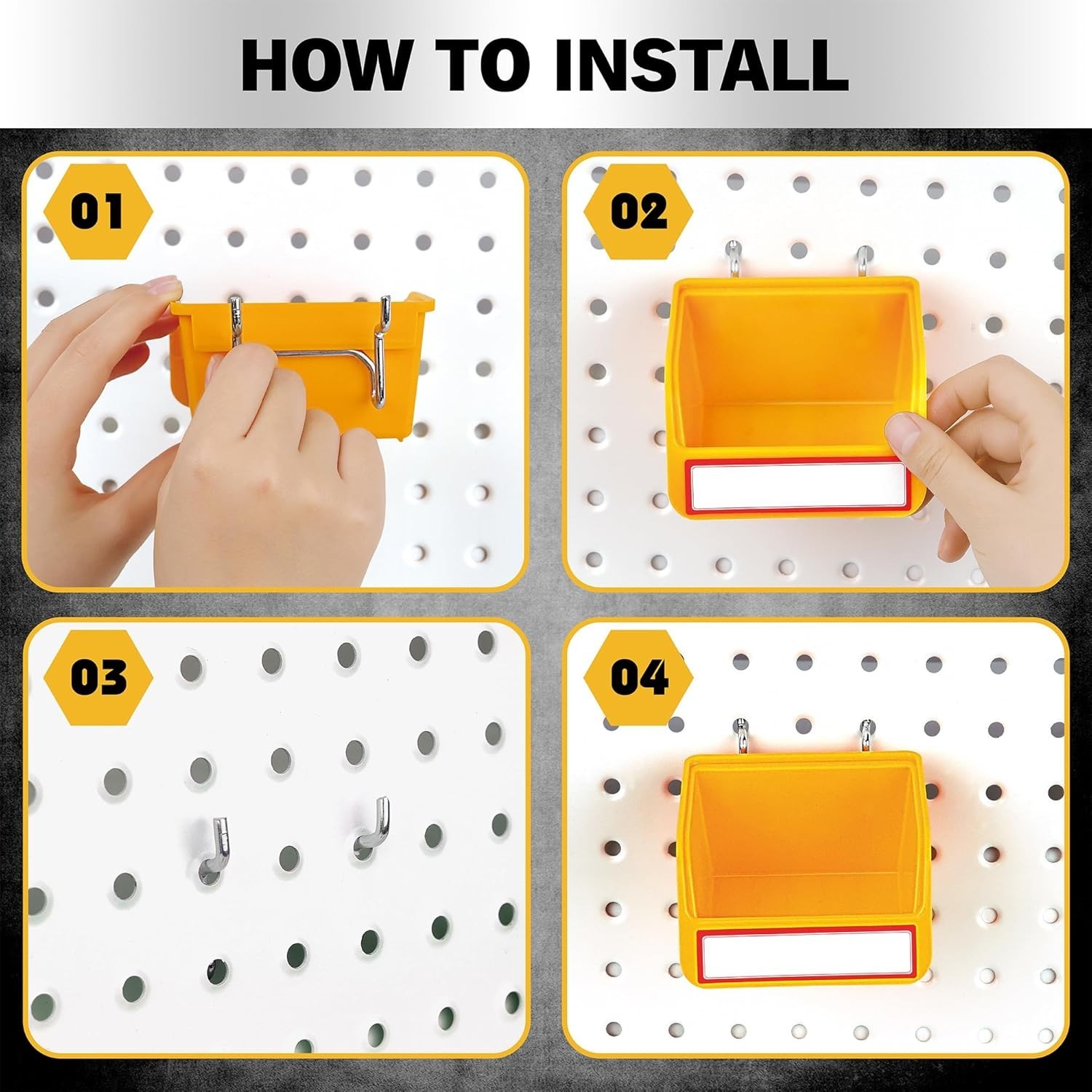 Versatile Pegboard Bins Storage Set - 12 Durable Bins with Labels Included