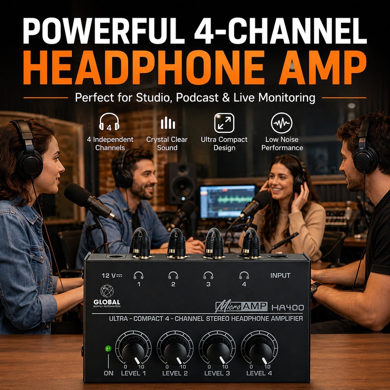 HA400 4 Channel Ultra-Compact Headphone Audio Stereo Amp Microamp Amplifier US