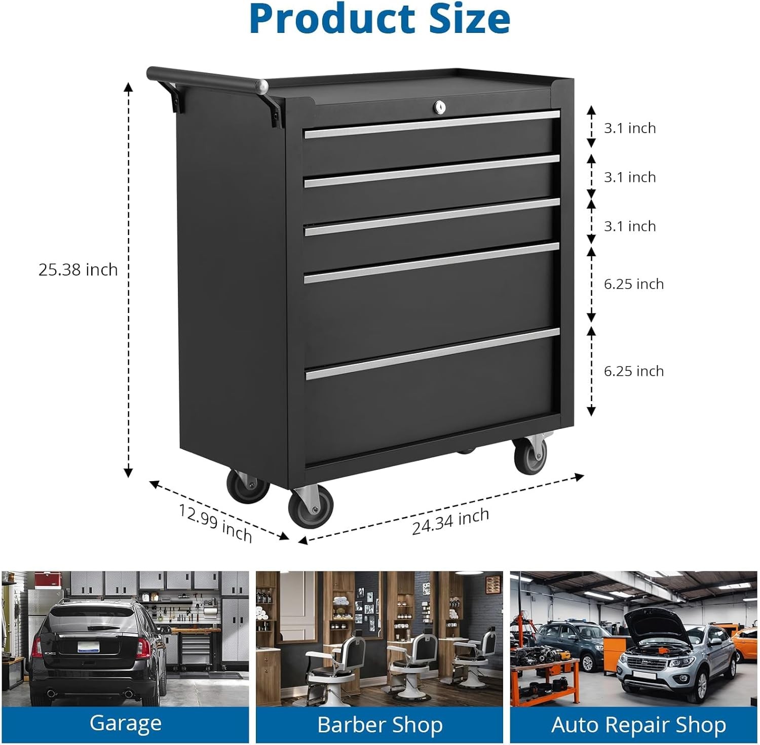 5-Drawer Rolling Tool Chest Tool Box with Wheels Tool Cart Mechanic Tool Cabinet