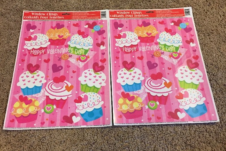 Valentines Day Cupcakes Decorations: Reusable Window Clings  2 Sheets