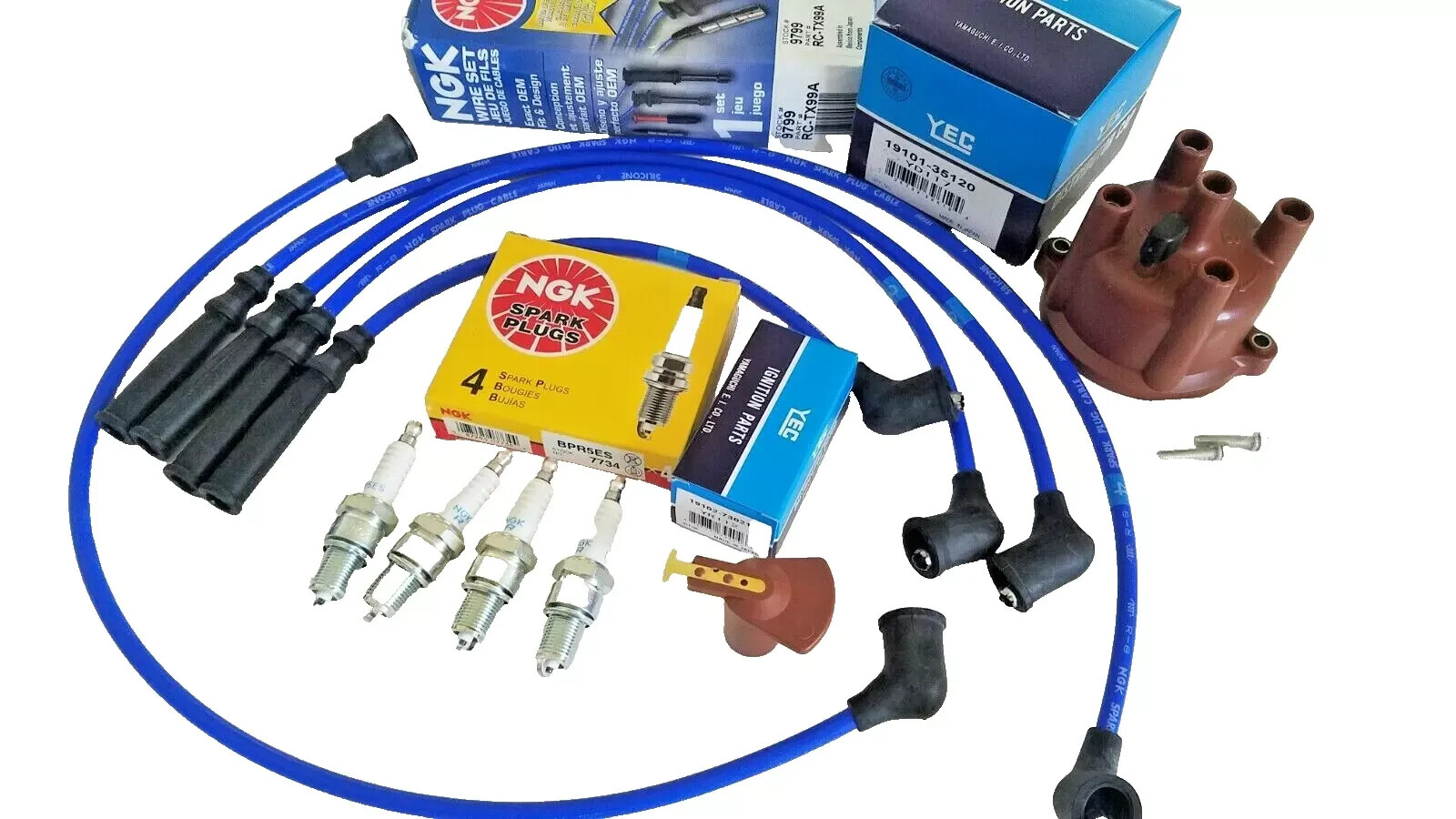 Toyota 22R RE Pickup & 4-Runner 84-92 NGK Spark Plugs & Wires - YEC Cap & Rotor