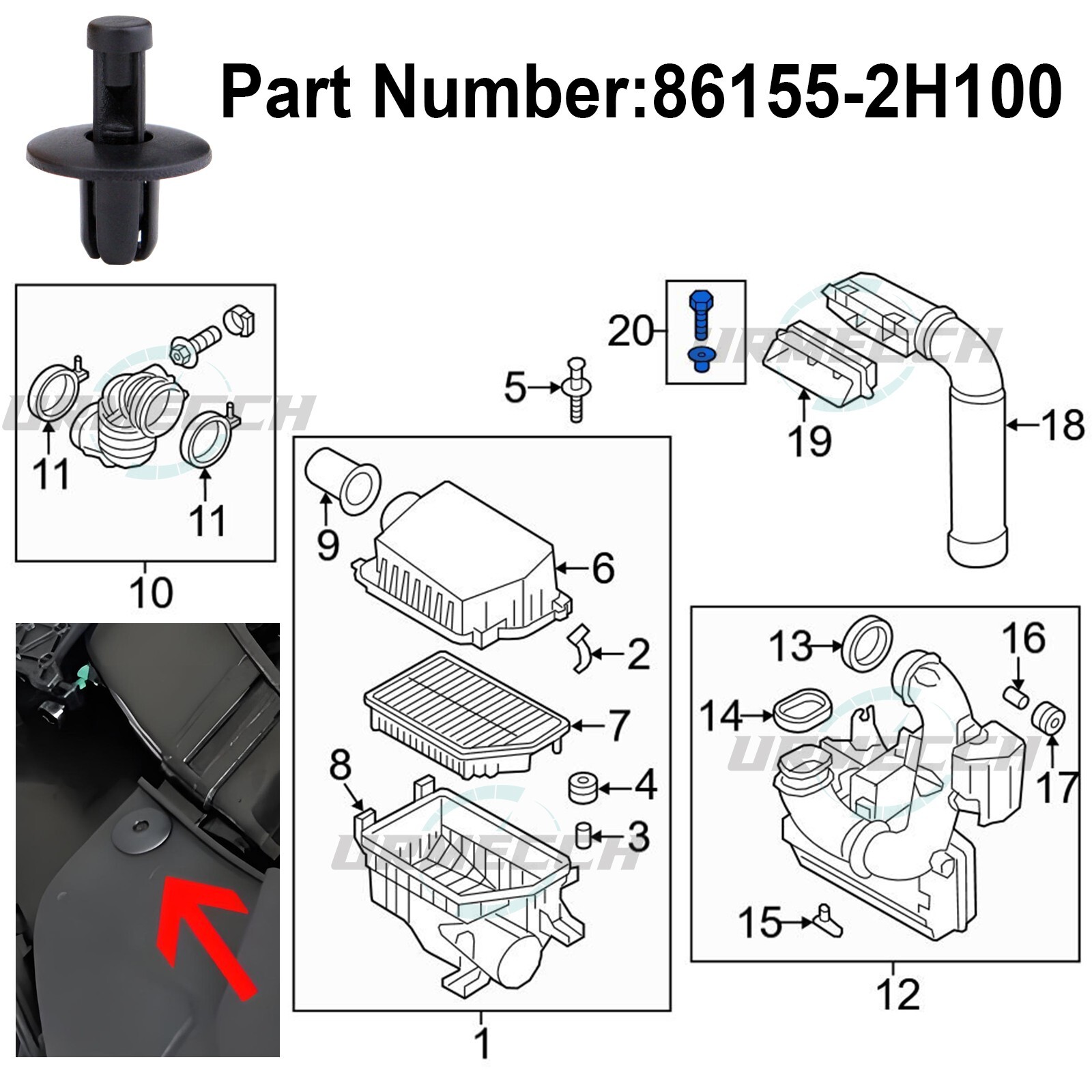 For Hyundai Bolts Body & U-nut Clips - M6 Engine Under Cover Splash Shield Guard