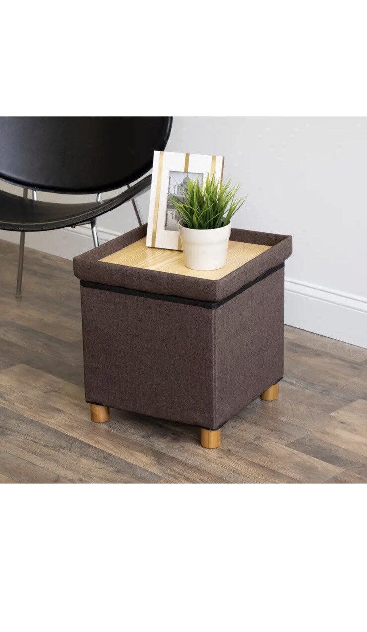 Humble Crew Cube Storage Ottoman Collapsible Foot Stool Brown Pillow Top Tray