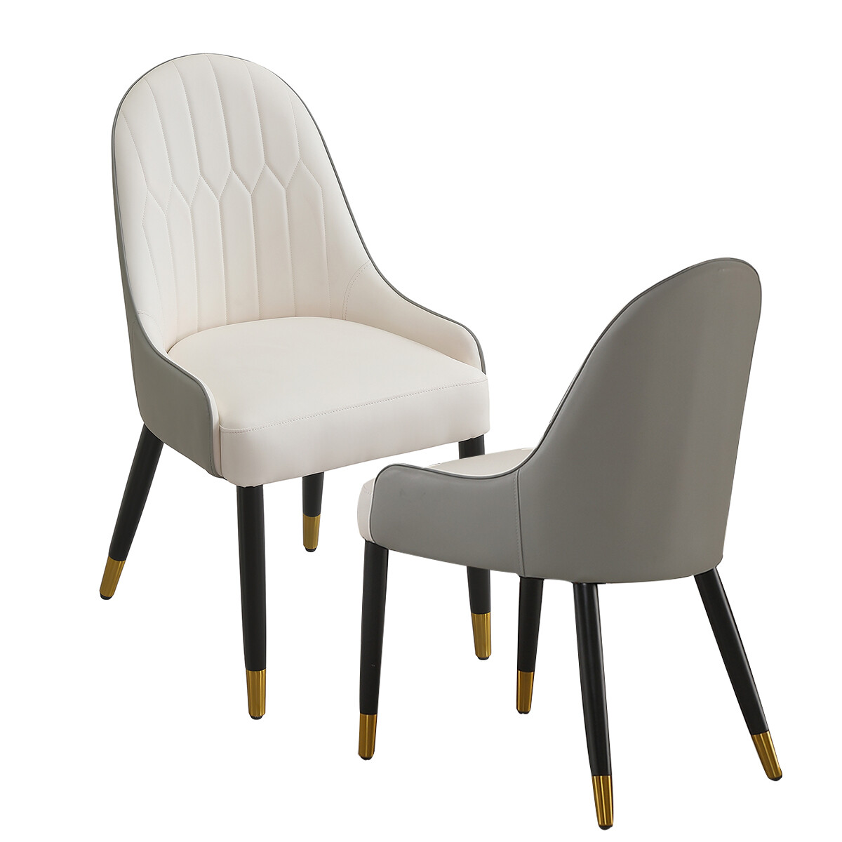 2pcs Upholstered Accent PU Leather Chairs Faux Leather Dining Chair W/Metal Leg