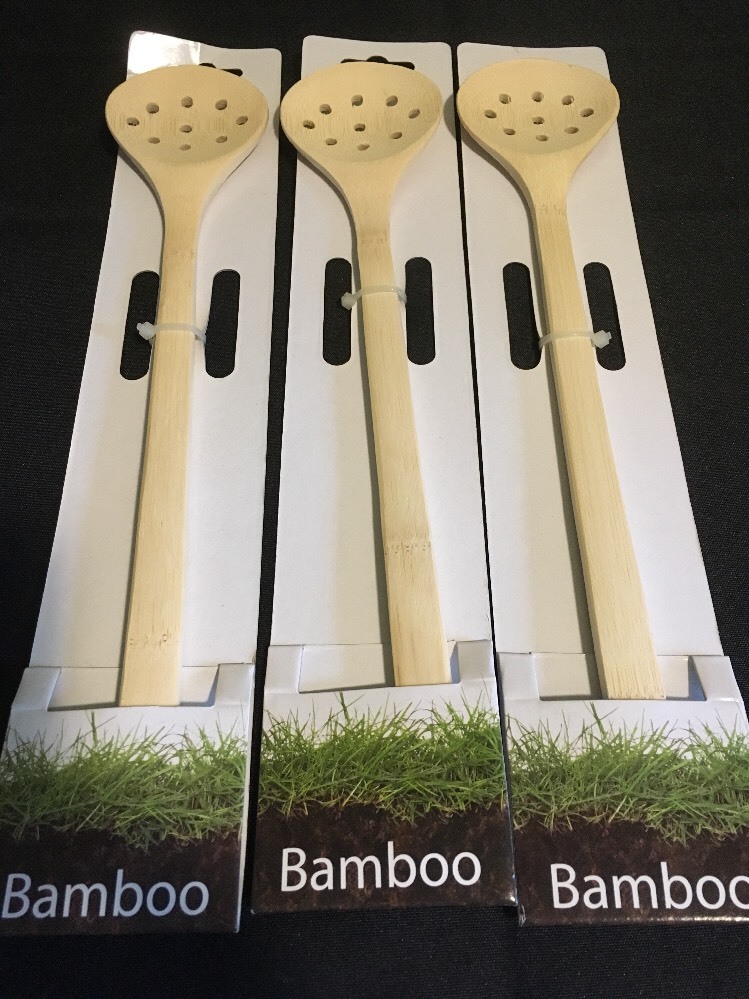 3 ScanWood 12" Bamboo Wooden Cooking & Draining Spoon Spoons