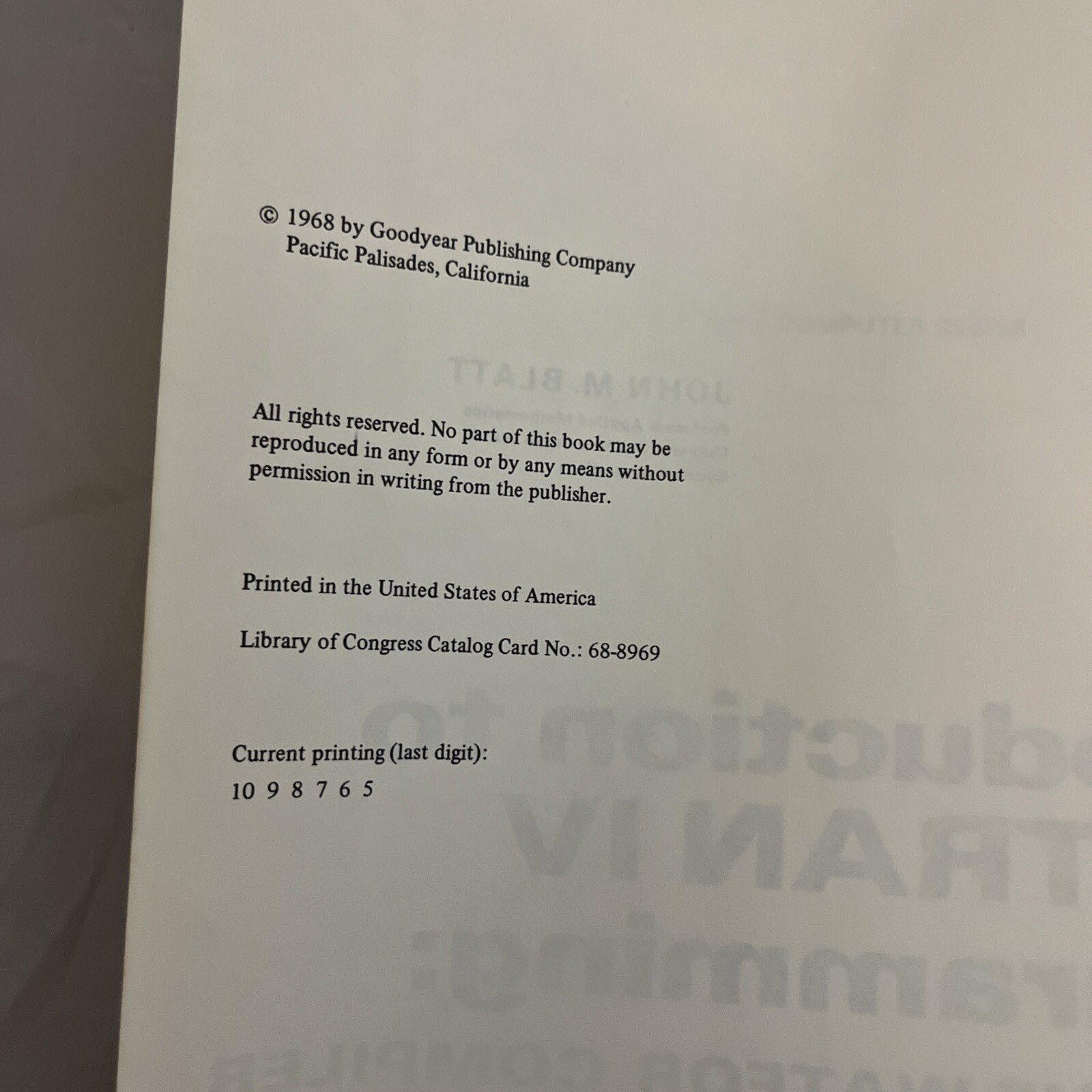 1968 Introduction to Fortran IV Programming Softcover Book John M. Blatt
