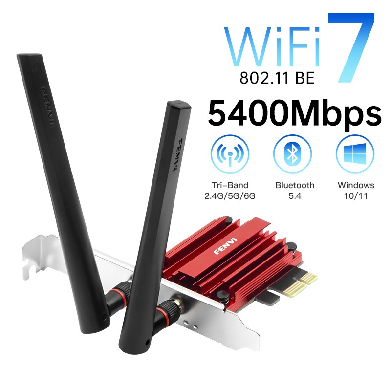 PCIe WiFi 7 Card for Desktop 5400Mbps Tri-Band Bluetooth5.4 Intel AMD Compatible