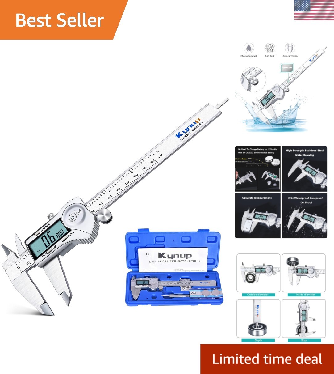 6-Inch Digital Caliper - Stainless Steel, Splash-Proof, Accurate Measuring Tool