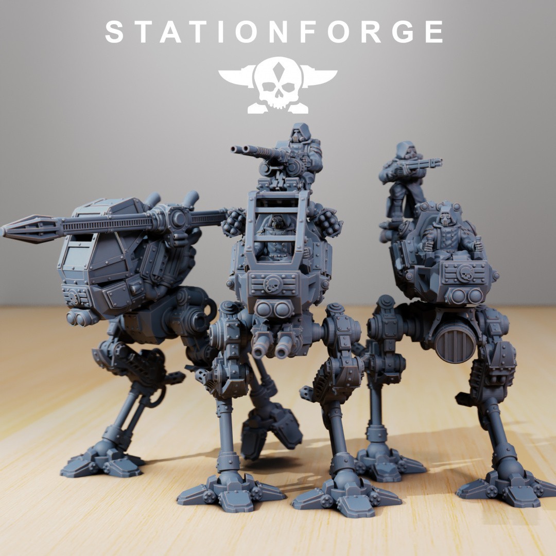 Scavenger Walker Scout (3 Model Set) 3D Printed Miniatures Station Forge 16k