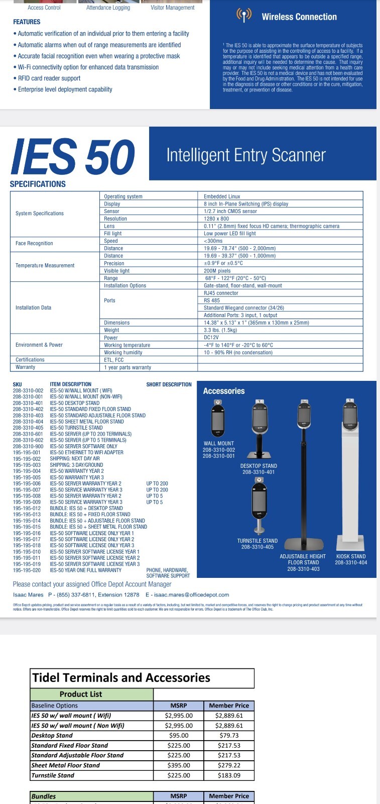 Tidel IES-50 Facial Recognition System